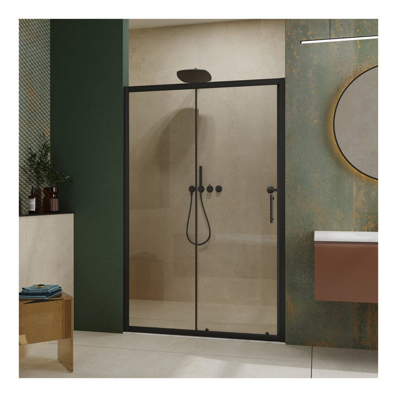 48.in W x 72.in H Single Sliding Shower Door, 1/5 inch Thick Clear Tempered Glass Shower Door with Stainless Steel Handle, Black