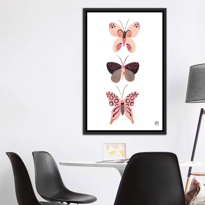 «Butterfly Trio», art encadré, Toile avec cadre noir, H 60 po x l 40po x P 1,5 po
