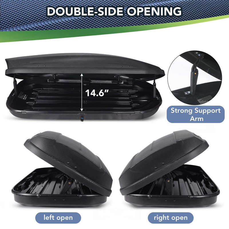 12 Cubic Feet Cargo Box - Dual Side Opening ABS Hard Shell Roof Mounted Carrier, Lockable with 135 LBS Load Capacity