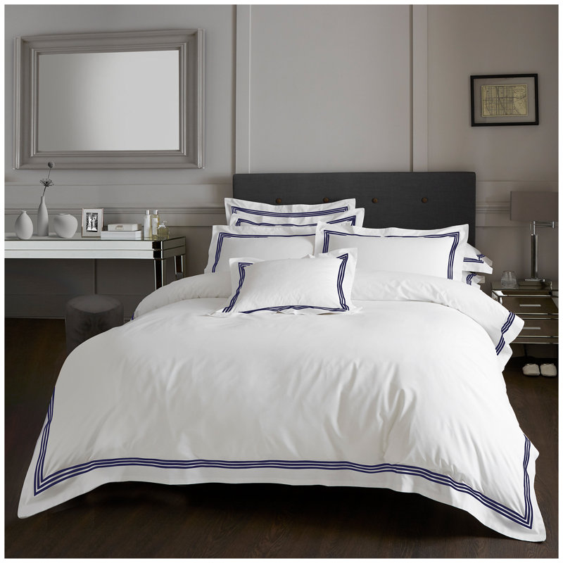 Cotton Blend Bedding with Pillowcases Included, Single Duvet Cover + 1 Standard Pillowcase, White/Navy