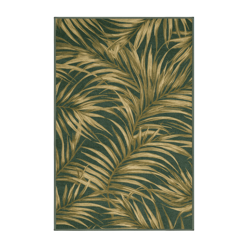  Tapis hawaïen lavable Palm Frond Edges, Rectangulaire 3 pi x 5 pi