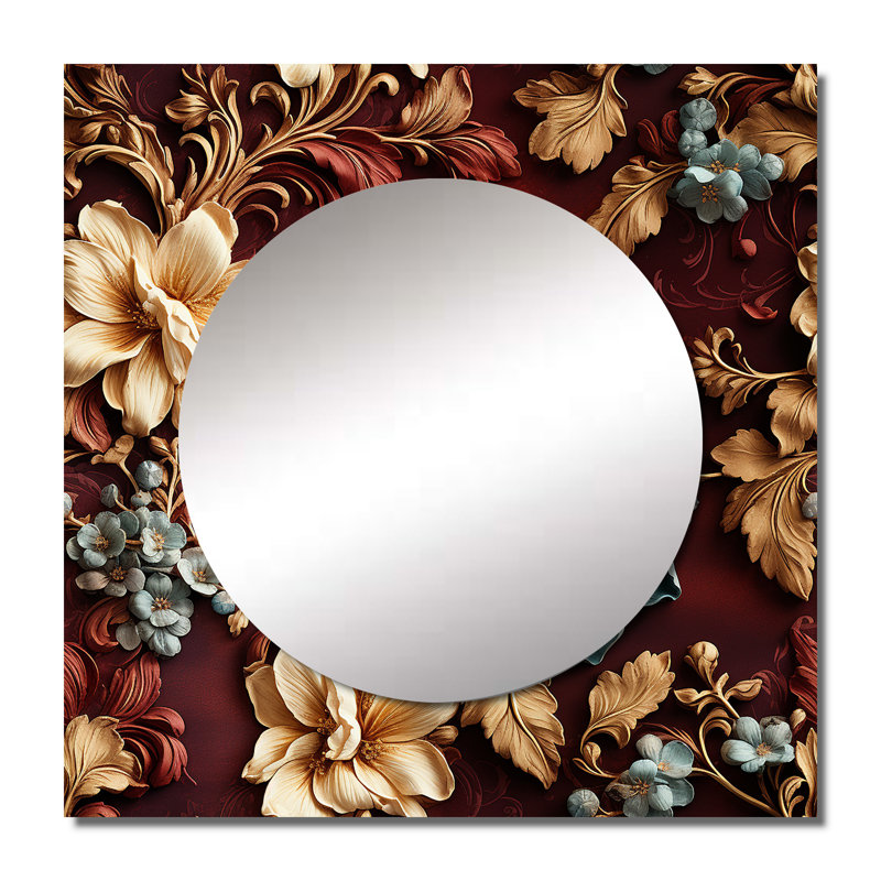 Rustic Brocade Elegance Victorian Motif - Miroir floral carré pour décoration murale, 23 po x 23 po