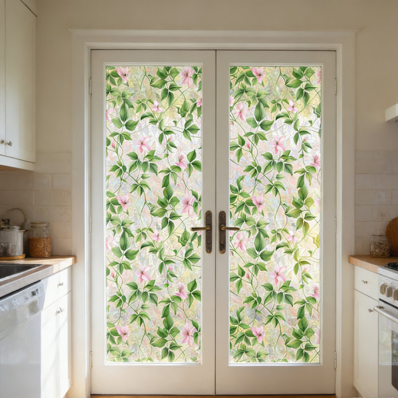3 pièces de film d'intimité pour fenêtre vitrail floral 3D - 15,7 x 39 po Static Cling