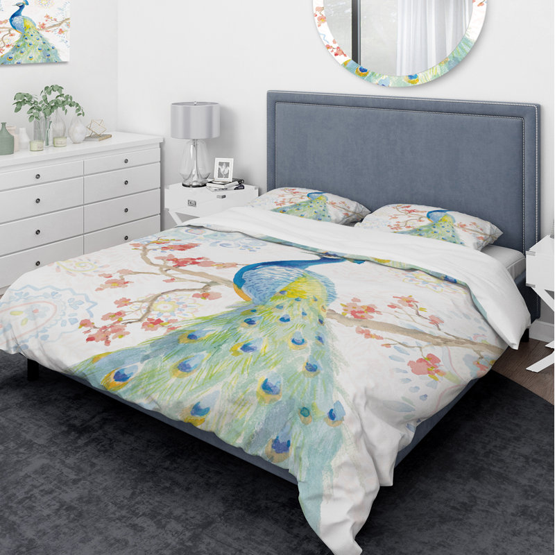 Twin Multicolor Peacock Microfiber Duvet Cover Set