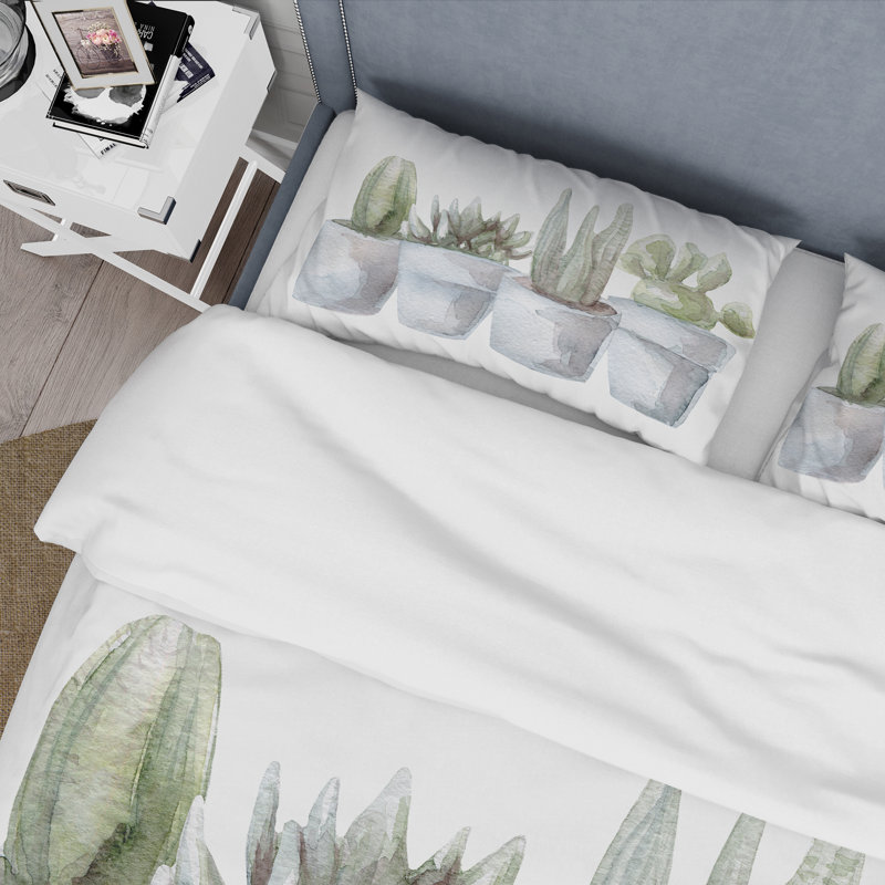 Cactus and Succulent House Plants V - Ensemble de housse de couette Farmhouse - Microfibre de polyester
