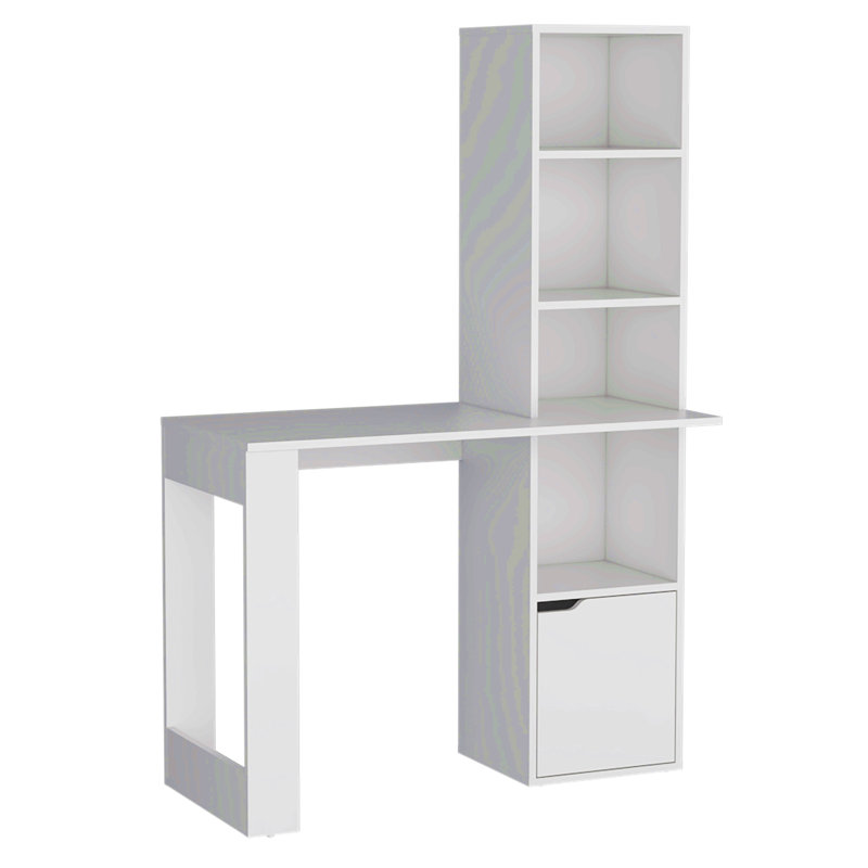 Bureau d'ordinateur avec 1 armoire et bibliothèque à 4 niveaux, Blanc