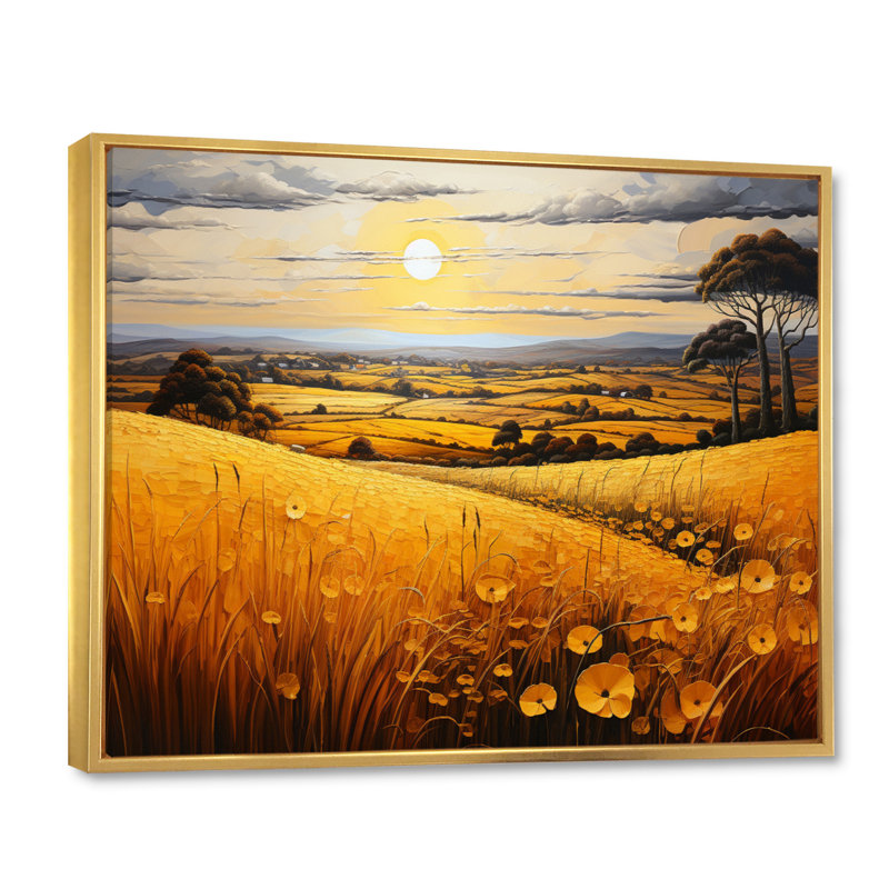" Countryside Rustling Wheat Field III ", Gold Floater Framed, 16" H x 32" W