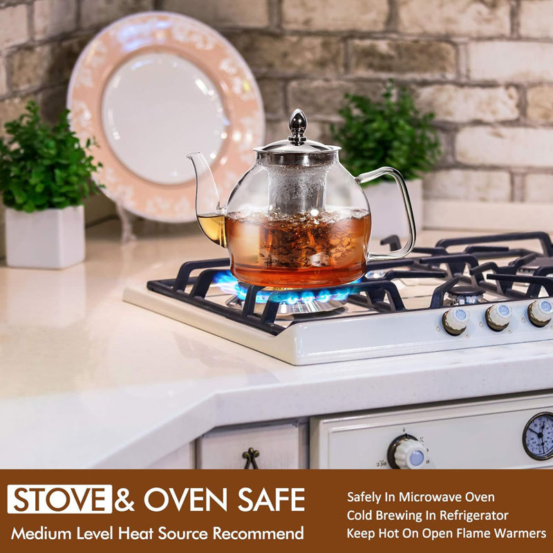 1000ml Glass Teapot with Removable Infuser, Stovetop Safe Tea Kettle