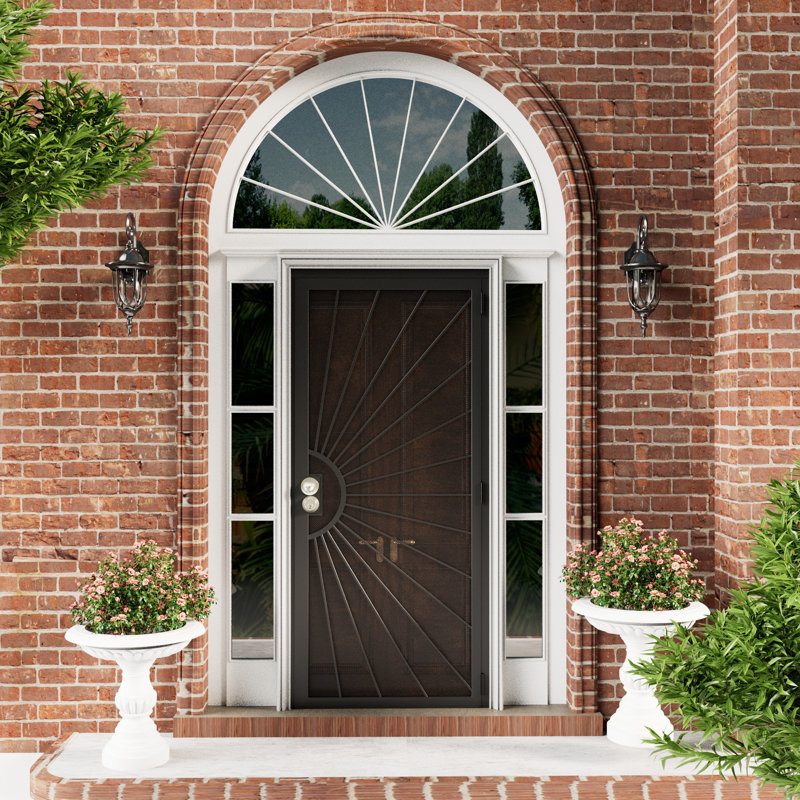 Security Screen Door 36" x 80" Perforated Mesh Steel Exterior Door with Rust-Resistant Finish and Dual-Bore, Universal/Reversible Outswing Black Powder Coated, Sturdy with Optimal Airflow & Prevent Insect for Front or Patio Entry, back porches, balconies