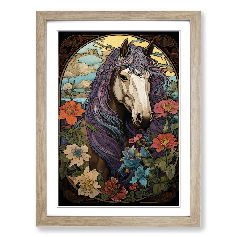 Shire Horse Nouveau - Framed Print, 46cm H x 34cm W x 2cm D, Oak 