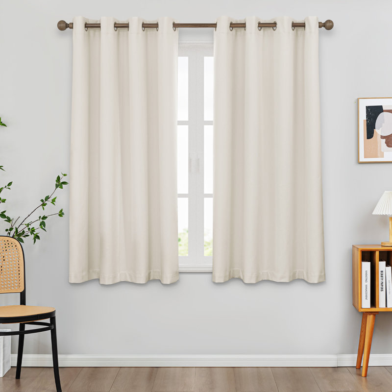 100% Blackout Thermal Insulated Polyester Curtain Pair, Beige, 52" W x 63" L