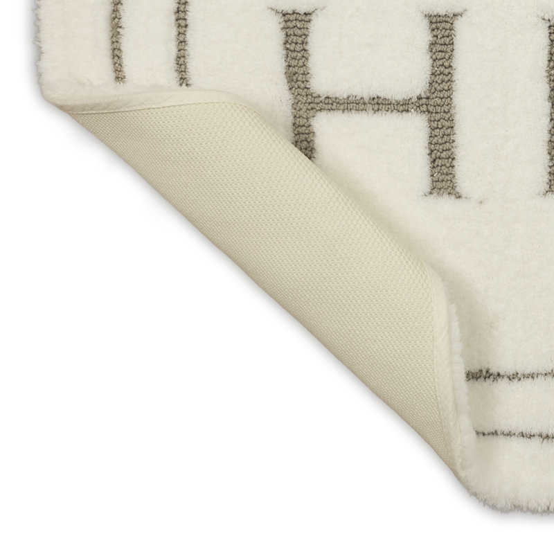 Ghobad Hers Bordered Polyester Machine Washable Bath Rug, Flint, 17" W x 24" L