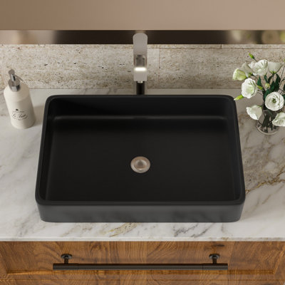 Orren Ellis Erable 24'' Black Porcelain Rectangular Bathroom Sink