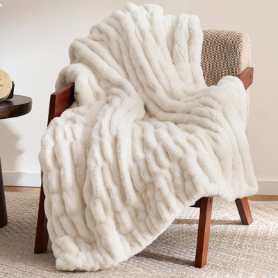 Ruched Chinchilla Faux Fur Throw Blanket