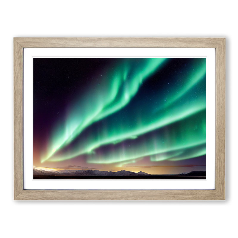 XH1022-1878X Charismatic Northern Lights - Single Picture Frame Print, 46cm H x 64cm W x 2cm D, Oak