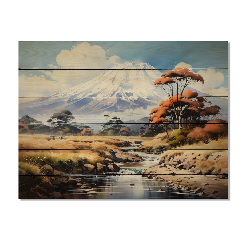 Mont orange orange et beige Kilimandjaro, Tanzanie sur bois, H 30 po x l 40 po x P 0,78 po