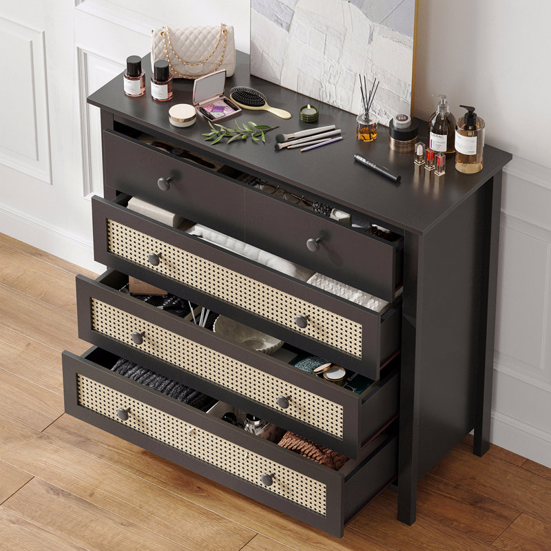 Buffet avec 4 tiroirs, console moderne en bois pour la cuisine, le salon et le couloir, Noir