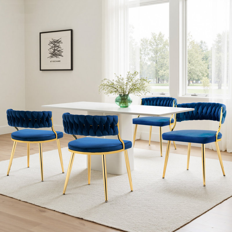 Christal 21.65'' W 4-Piece Velvet Dining Chair Set with Metal Legs, Navy Blue