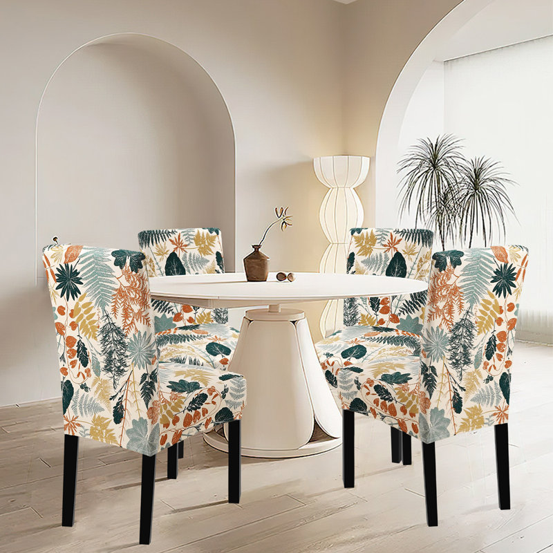 Housses de salle à manger extensibles, housses de chaises de salle à manger, ensemble de 6, Beige / vert floral
