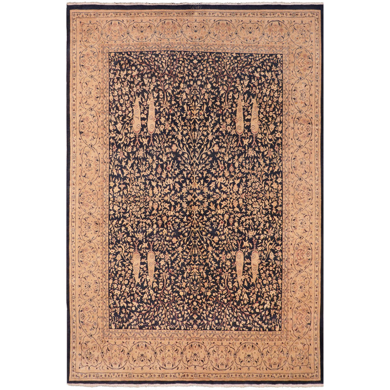 Tapis bleu unique des années 1970 de 8 pi 3 po x 10 pi 2 po Parmanand