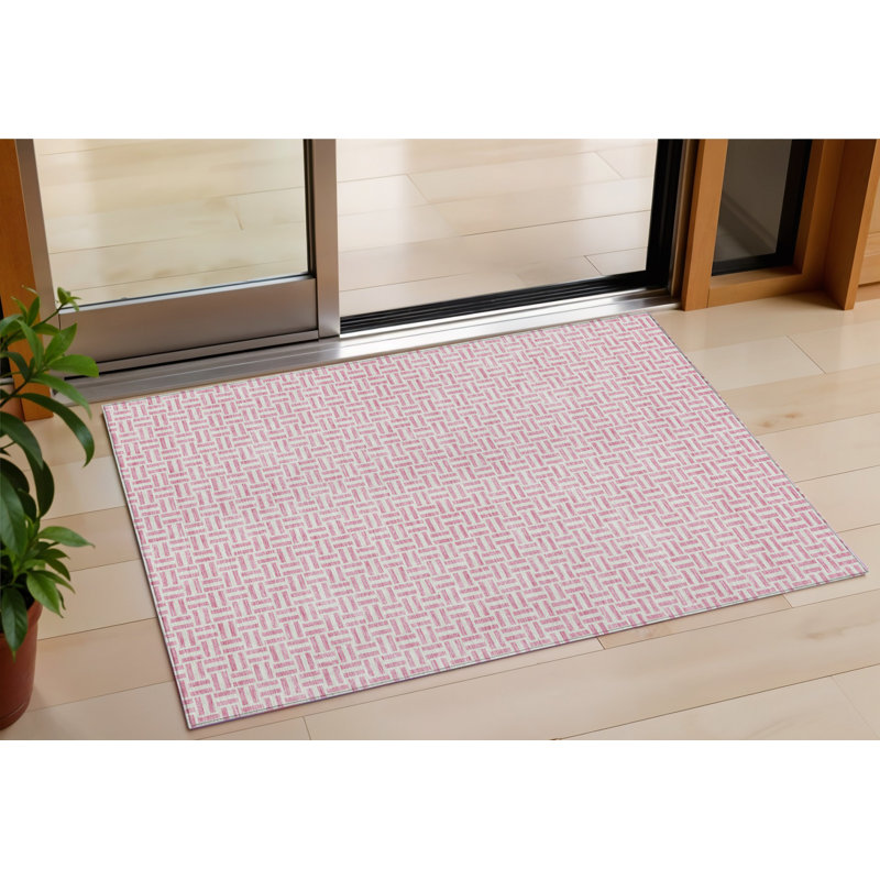 Tapis extérieur lavable à motif géométrique rose et argent 3 pi x 5 pi