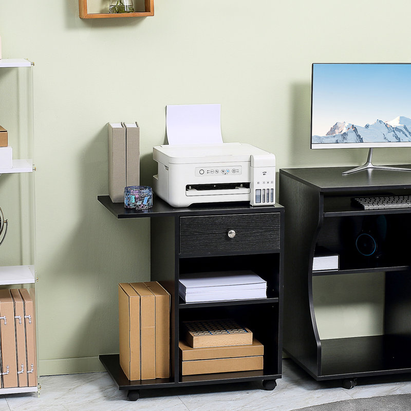 Bureau à roulettes pour imprimante avec tablette réglable et grand espace de rangement pour écouteurs de bureau