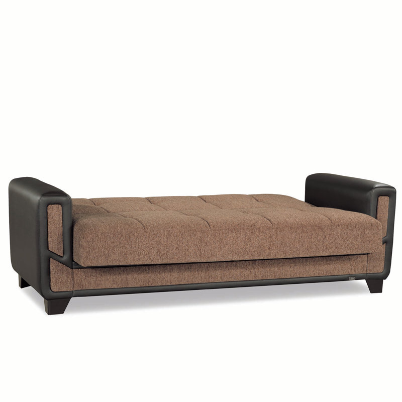 Canapé-lit rembourré convertible avec rangement, Brun
