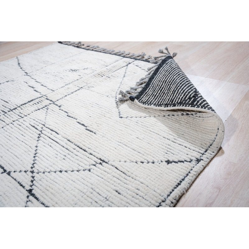 Tapis ivoire raffiné en laine noué à la main Marrakech, Rectangle de 5 pi x 8 pi