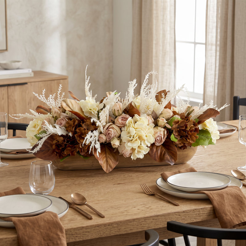 Fall Centerpiece with Hydrangeas, Pampas and Roses