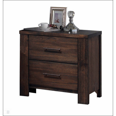 Vintage Oak 2-Drawer Nightstand With Dovetail Joints And Antique Brass Hardware, Perfect For Elegant Bedroom Storage