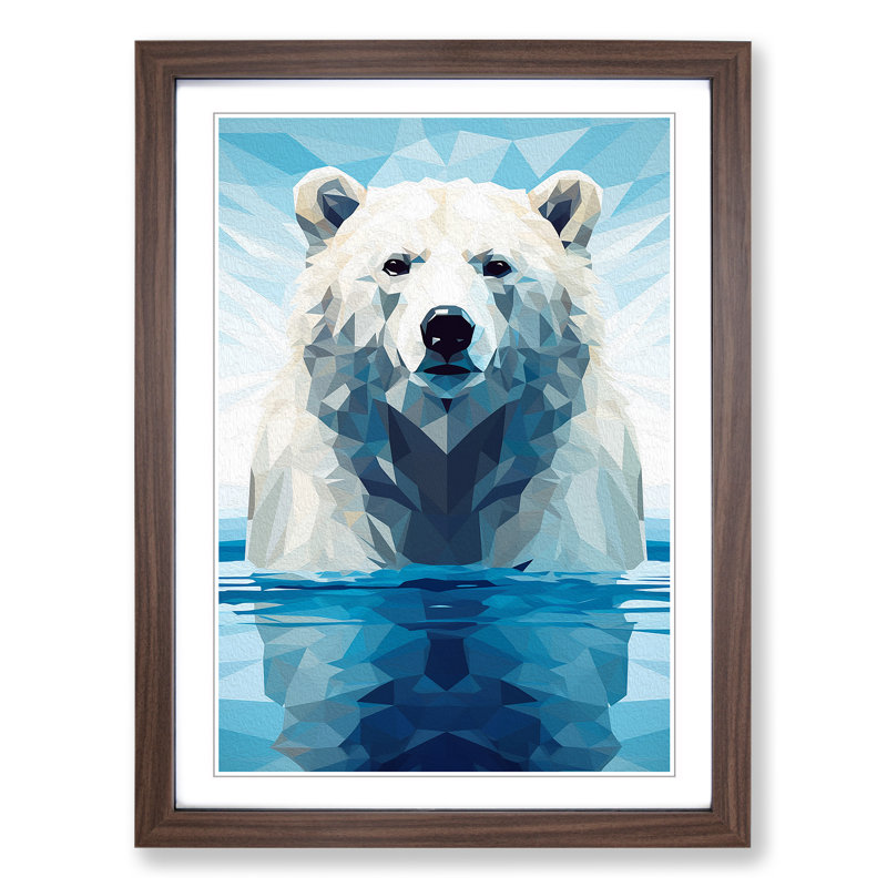Polar Bear Geometric No.2 - Single Picture Frame Print on Wood, Walnut Framed, 64cm H x 46cm W x 2cm D