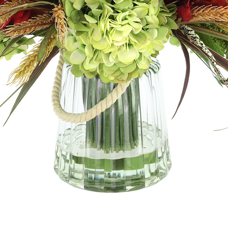 Heather and Assorted Hydrangeas in Glass Vase