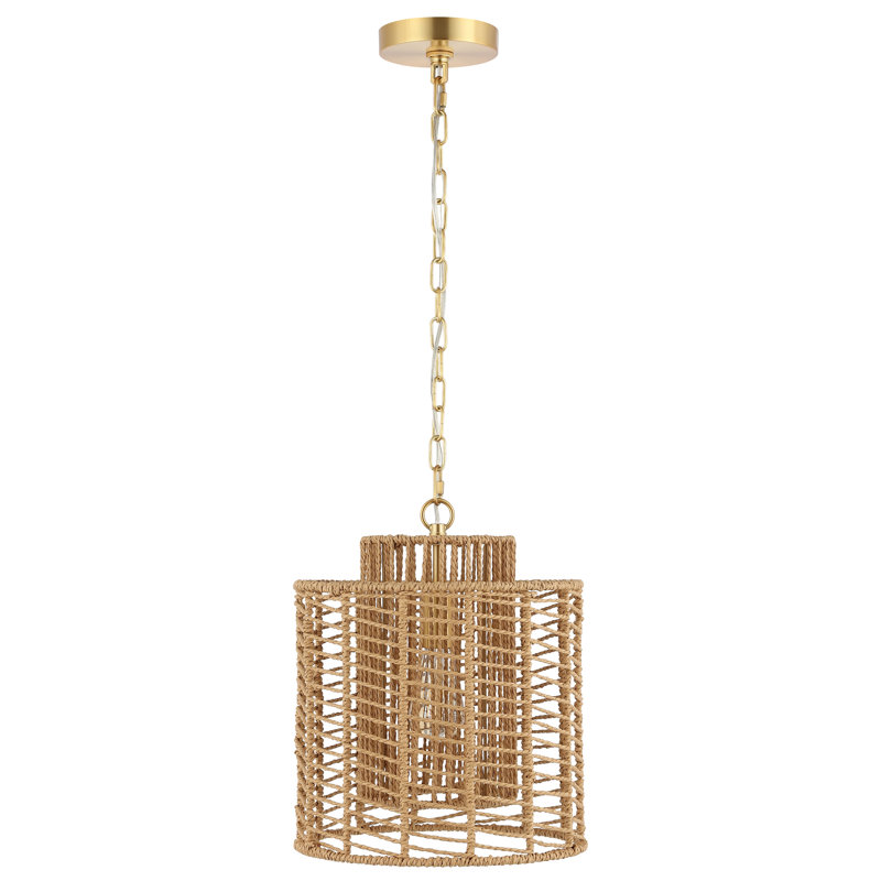 1 - Light Drum Pendant, Brass Gold, Natural