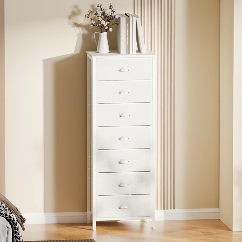 Hautes commodes avec 7 bacs en tissu, White
