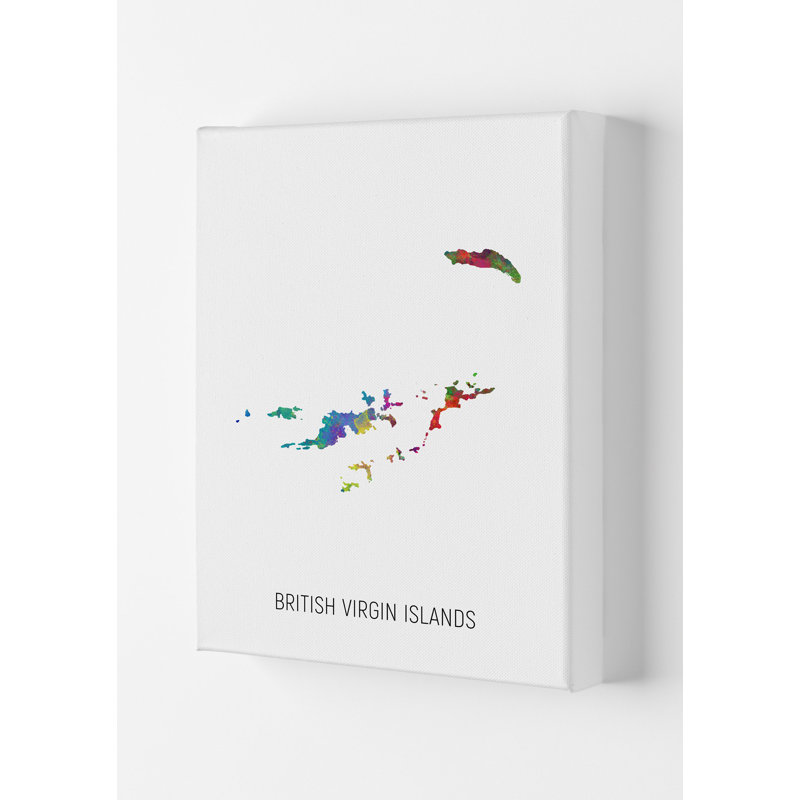 British Virgin Islands Watercolour Map by Michael Tompsett - Print, Wrapped Canvas, 84cm H x 59.4cm W x 4cm D