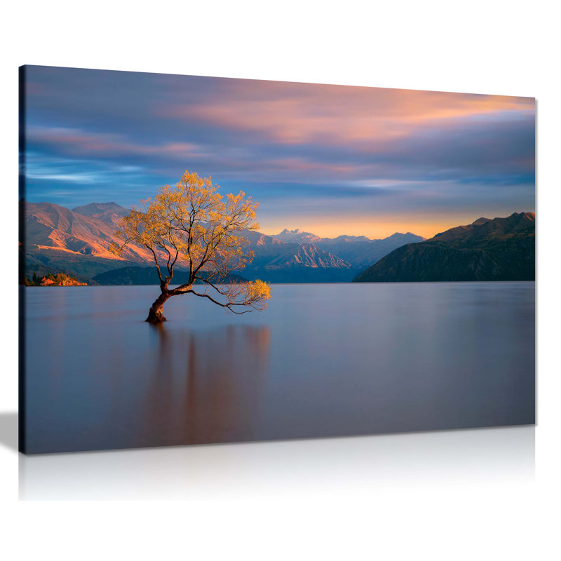 Panther Print Fine Art Prints Sunrise On Lake Wanaka Tree Artistic Framed Canvas Prints, Pictures For Home Walls, Bedroom, Living Room & Bathroom Decor - Wrapped Canvas Art Prints