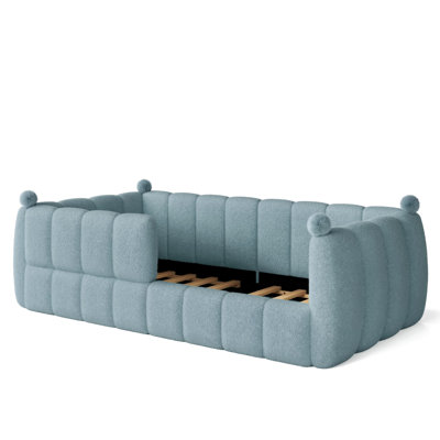 Lit de sol rembourré doux, lit plateforme pour enfants avec rails de sécurité entourant le lit, structure de lit d'enfant bas au sol, lit de jour bas, lit à profil bas pour chambre d'enfant et chambre d'amis