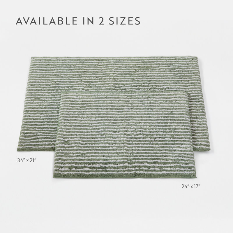 100% Cotton Pinstripe Bath Mats, 34 in x 21 in, Sage