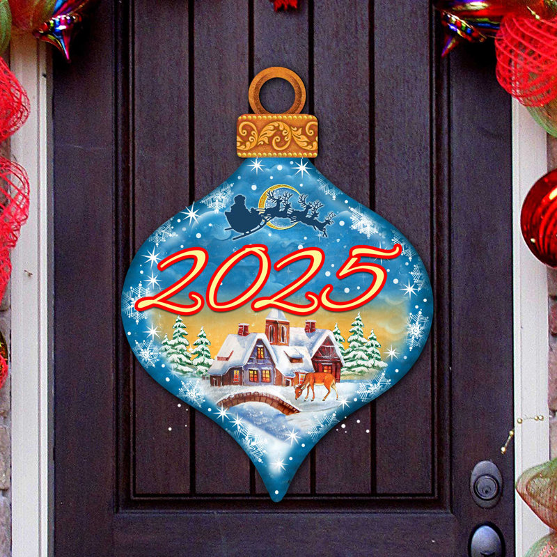 «2025», village de Noël daté, décor de porte par G. Debrekht