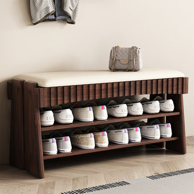Banc rembourré en cuir de microfibre de bois massif crème et blanc