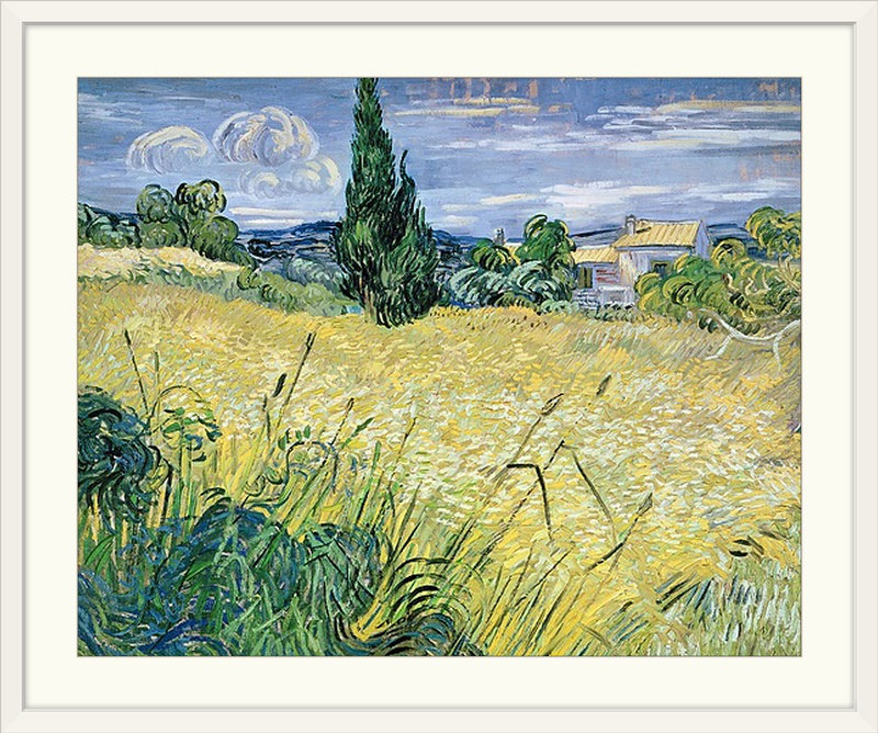«Landscape with Green Corn, 1889» par Vincent Van Gogh, reproduction d'art, H 27 po x l 32 po x P 1 po, Cadre blanc