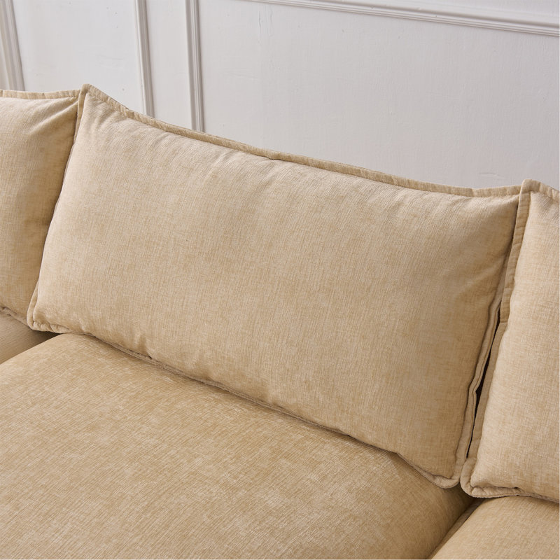 Canapé modulaire 105 po, canapé 3 places avec repose-pieds en tissu de chenille doux, Chenille café clair