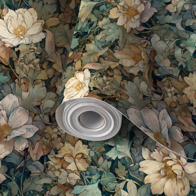 Peel and Stick Wallpaper Contact Paper Antique Floral Vine Seamless Botanical Textile Self Adhesive and Removable 24in x 118in(60x300cm)