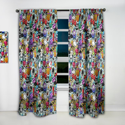 Graffiti Texture Geometric Blackout Thermal Rod Pocket Single Curtain Panel