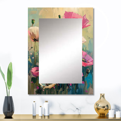 Rose blanc vibrant Symphony Poppies I - miroir mural coquelicots, miroir décoratif traditionnel, impression d'art en métal