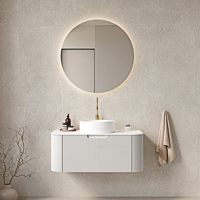 Meuble-lavabo mural flottant avec lavabo, Blanc, 36"