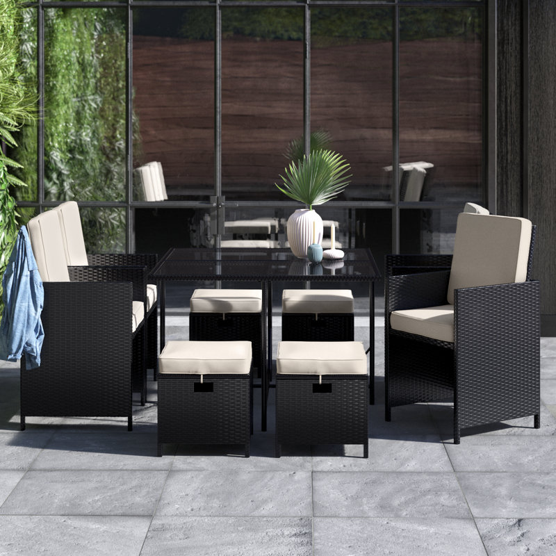 Ensemble de salle à manger 9 pièces avec table en verre Azaleia