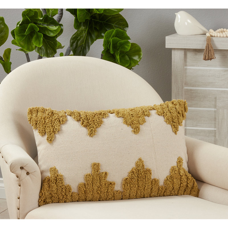 Chartreuse Tufted Cotton Lumbar Throw Pillow Cover 13"x20"