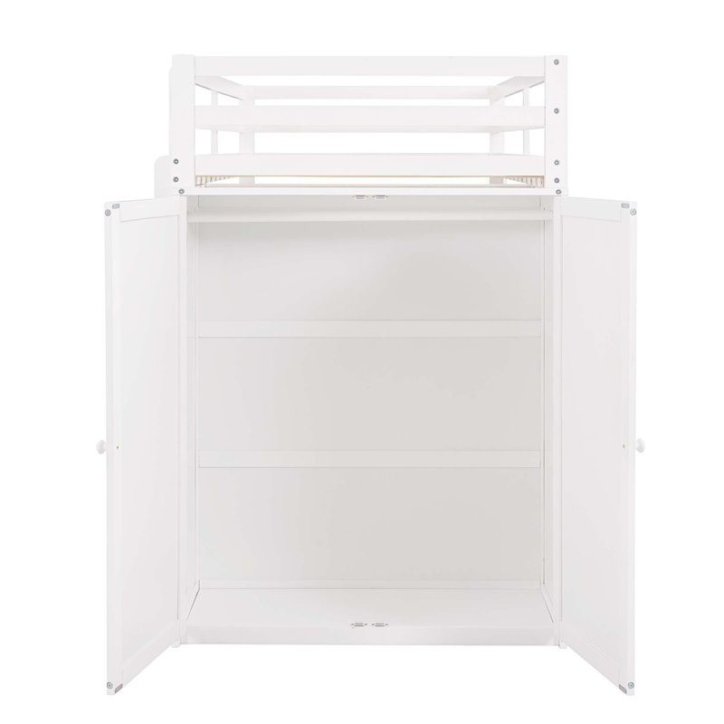 Loft Bed with Drawers,Desk,and Wardrobe, Lit simple, Blanc
