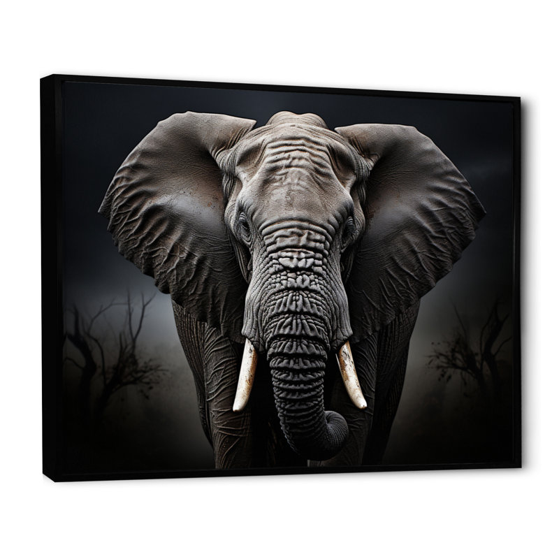 Éléphant silencieux majestueux III - Éléphant, art mural, H 12 po x l 20 po x P 1 po, Cadre flottant noir